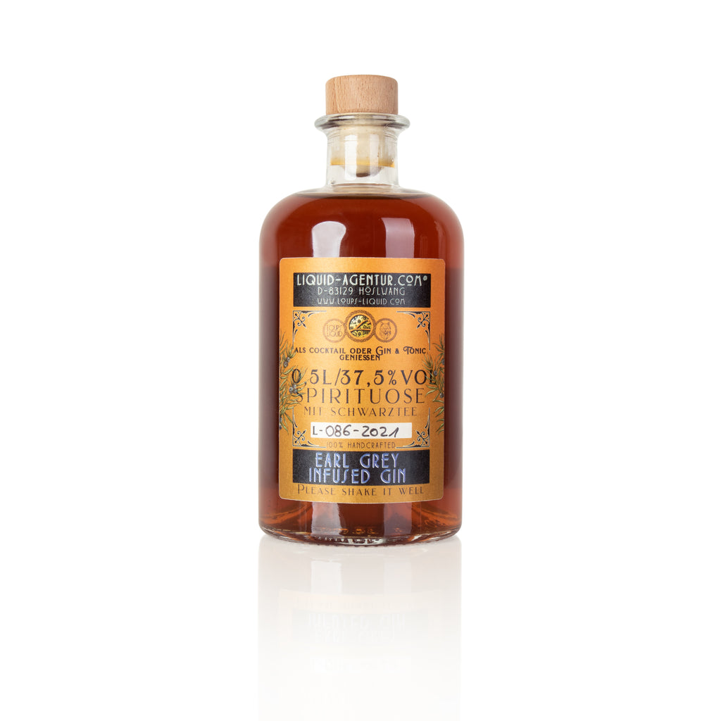 LOUP'S LIQUID Earl Grey Infused Gin - mit der klassischen Note von schwarzem Tee und der Frische der Bergamotte - handcrafted, 0,5 l, 37,5%